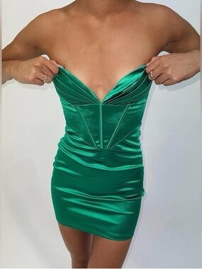 Princess Polly Emerald Strapless Satin Mini Dress